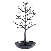 Smykkestativ "Træ med fugle" til øreringe, kæder m.m. Sort lakeret metal. 32 cm